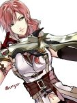  1girl blue_eyes breasts final_fantasy final_fantasy_xiii gloves gunblade lightning_farron long_hair pink_hair solo sword tama_(tmfy5) weapon 