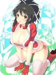  1girl artist_request ass asuka_(senran_kagura) breasts brown_eyes brown_hair butt_crack cleavage hair_ribbon large_breasts looking_at_viewer open_mouth ponytail ribbon senran_kagura senran_kagura_(series) short_ponytail solo thigh-highs 