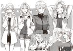  ! 2girls ? alternate_costume animal_ears arm_grab arms_behind_back bomber_jacket braid darjeeling denim denim_shorts dirty dirty_clothes dirty_face dog_ears dog_tail eating french_braid girls_und_panzer greyscale hand_in_pocket jacket kay_(girls_und_panzer) long_hair monochrome multiple_girls one_eye_closed scarf shorts sketch smile st._gloriana&#039;s_military_uniform tail tail_wagging trench_coat wall_slam yuri yuuyu_(777) 