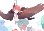  10r_(tulipano) 1girl blue_eyes circe_(fate) dress fate/grand_order fate_(series) pig pink_hair pointy_ears short_hair solo thigh_strap white_background wings 