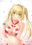  1girl 6u_(eternal_land) absurdres bikini blonde_hair blush breasts cleavage fate/extra fate_(series) highres huge_filesize long_hair looking_at_viewer medium_breasts navel nero_claudius_(fate) nero_claudius_(fate)_(all) nero_claudius_(swimsuit_caster)_(fate) scan smile solo swimsuit yellow_eyes 