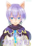  1boy animal_ears blue_eyes blush cat_ears cat_tail catboy dated happy_birthday ledo_vassar light_blue_hair male_focus mokuseikarubi pop-up_story smile solo tail 