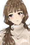  1girl bangs blunt_bangs brown_hair duffy eyebrows highres idolmaster idolmaster_cinderella_girls jewelry kamiya_nao long_hair looking_to_the_side low_twintails necklace parted_lips red_eyes simple_background sketch solo sweater turtleneck turtleneck_sweater twintails 