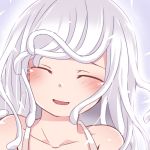  :d bare_shoulders blush dress face facing_viewer hammer_(sunset_beach) long_hair monogatari_(series) open_mouth otorimonogatari sengoku_nadeko smile snake_hair spaghetti_strap tears upper_body white_dress white_hair 