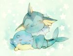  chibi closed_eyes commentary_request hug mochi_(empty_p) pokemon pokemon_(creature) smile spheal vaporeon 