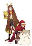  2boys a082 bag brown_hair candy cape fire_emblem fire_emblem:_kakusei fire_emblem_heroes food gaia_(fire_emblem) gloves green_eyes hat headband male_focus male_my_unit_(fire_emblem:_kakusei) multiple_boys my_unit_(fire_emblem:_kakusei) orange_hair santa_costume short_hair white_hair 