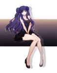  1girl black_dress breasts double_bun dress long_hair purple_hair ranma_1/2 shampoo_(ranma_1/2) shoes solo 