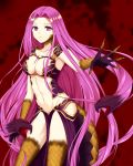  1girl absurdly_long_hair breasts cleavage collarbone cowboy_shot fate/grand_order fate_(series) floating_hair gorgon_(fate) groin highres large_breasts long_hair looking_at_viewer midriff navel parted_lips pink_hair rider siika_620 solo standing stomach very_long_hair violet_eyes 