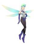  1girl black_legwear boots elbow_gloves fairy fairy_wings gloves green_eyes green_hair high_pixie_(megami_tensei) pointy_ears shin_megami_tensei shuffler solo wings 