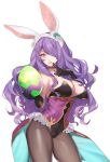  1girl animal_ears bare_shoulders breasts bunny_girl bunnysuit camilla_(fire_emblem_if) cleavage detached_collar egg fake_animal_ears fire_emblem fire_emblem_heroes fire_emblem_if fishnet_pantyhose fishnets gloves hair_over_one_eye large_breasts lips long_hair looking_at_viewer pantyhose purple_hair rabbit_ears solo tiara very_long_hair violet_eyes wavy_hair wrist_cuffs zuizi 