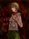  1girl bad_id bad_pixiv_id blonde_hair breasts brown_eyes heather_mason highres jacket miniskirt seto_(sepcloud) short_hair silent_hill silent_hill_3 skirt sleeveless sleeveless_turtleneck solo turtleneck turtleneck_dress vest wristband 