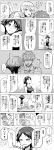  1boy 2girls absurdres admiral_(kantai_collection) ahoge comic commentary_request greyscale grin hair_between_eyes hiei_(kantai_collection) highres hisamura_natsuki iowa_(kantai_collection) kantai_collection long_hair monochrome multiple_girls munmu-san musical_note open_mouth quaver shirt short_hair short_sleeves smile speech_bubble star star-shaped_pupils symbol-shaped_pupils translation_request 