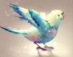  artist_name bird commentary_request from_side full_body light_particles manino_(mofuritaionaka) no_humans original parakeet signature solo spread_wings standing 