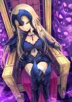  1girl blonde_hair breasts chains cleavage dress fate/grand_order fate_(series) gloves grin highres jeanne_d&#039;arc_(alter)_(fate) jeanne_d&#039;arc_(fate)_(all) large_breasts legs_crossed long_hair sawawse sitting skull smile solo thigh-highs throne yellow_eyes 