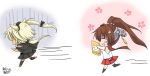  0yukiya0 blush_stickers cherry_blossoms fleeing kantai_collection musashi_(kantai_collection) yamato_(kantai_collection) 