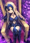  1girl blonde_hair breasts chains cleavage dress fate/grand_order fate_(series) gloves grin jeanne_d&#039;arc_(alter)_(fate) jeanne_d&#039;arc_(fate)_(all) large_breasts legs_crossed long_hair sawawse sitting skull smile solo thigh-highs throne yellow_eyes 