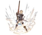  1boy arthur_(granblue_fantasy) blonde_hair energy full_body granblue_fantasy holding holding_sword holding_weapon looking_at_viewer male_focus minaba_hideo official_art open_mouth red_eyes shorts solo sword transparent_background weapon 