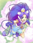  1girl :d animal_ears blue_bow blue_eyes blue_footwear blue_gloves blue_hair blue_legwear blue_shirt blue_skirt bow clenched_hand crown cure_gelato earrings extra_ears full_body gloves jewelry kirakira_precure_a_la_mode koyashi24 layered_skirt lion_ears lion_tail long_hair looking_at_viewer magical_girl mini_crown open_mouth outstretched_hand precure shirt shoes single_thighhigh skirt smile solo tail tategami_aoi thigh-highs white_skirt 