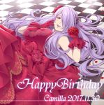  breasts camilla_(fire_emblem_if) dress fire_emblem fire_emblem_if floor gloves hair_over_one_eye hiyori_(rindou66) large_breasts lips long_hair looking_at_viewer purple_hair smile very_long_hair violet_eyes wavy_hair 