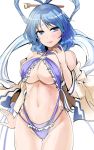  1girl blue_eyes blue_hair blue_swimsuit breasts closed_mouth cowboy_shot hair_ornament hair_rings hair_stick hand_up highres kaku_seiga large_breasts lips looking_at_viewer navel o-ring shawl simple_background sketch slingshot_swimsuit smile solo stomach swimsuit thigh_gap touhou under_boob wavy_hair white_background y2 