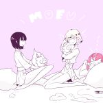  androgynous black_eyes black_hair cojimama dated diamond_(houseki_no_kuni) houseki_no_kuni multicolored_hair obsidian_(houseki_no_kuni) one_eye_closed pajamas pillow pink_hair purple_background red_beryl_(houseki_no_kuni) shiro_(houseki_no_kuni) short_hair signature sleeping smile sparkle 