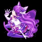  1girl animal_ears black_background boots cat_ears cat_tail choker closed_mouth cure_macaron elbow_gloves extra_ears food_themed_hair_ornament full_body gloves hair_ornament high_heel_boots high_heels kirakira_precure_a_la_mode kotozume_yukari light_smile long_hair looking_at_viewer macaron_hair_ornament magical_girl ninomae precure puffy_sleeves purple_footwear purple_hair purple_neckwear purple_skirt ribbon_choker simple_background skirt solo tail thigh-highs thigh_boots violet_eyes white_gloves 