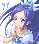  1girl blue_eyes blue_hair bracelet brooch chocokin closed_mouth cure_diamond dated dokidoki!_precure hishikawa_rikka jewelry lips long_hair looking_at_viewer magical_girl ponytail precure simple_background smile solo upper_body white_background 