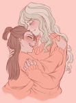  2girls artist_request closed_eyes diana_cavendish hug kagari_atsuko little_witch_academia multiple_girls sweater yuri 