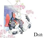  1boy autobot blue_eyes character_name drift flower highres katana machinery no_humans polyrhythm simple_background sword transformers weapon white_background 
