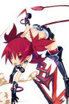  1girl bat_wings belt bending_forward bent_over demon_girl demon_tail disgaea etna gloves highres makai_senki_disgaea miniskirt miyakawa106 pointy_ears polearm red_eyes redhead skirt solo spear tail thigh-highs tongue tongue_out twintails weapon wings 
