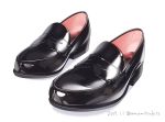  ama_mitsuki black_footwear dated foreshortening loafers no_humans original shiny shiny_clothes shoes simple_background twitter_username white_background 