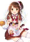  1girl :d alternate_costume apron basket blush bow brown_footwear brown_skirt cherry cookie enmaided envelope food fruit full_body highres idolmaster idolmaster_cinderella_girls idolmaster_cinderella_girls_starlight_stage long_hair looking_at_viewer maid maid_apron omelet_tomato open_mouth parfait plate puffy_short_sleeves puffy_sleeves shimamura_uzuki short_sleeves side_ponytail sitting skirt smile solo spoon thigh-highs thighs white_legwear 