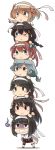  6+girls :&lt; :o ahoge asagumo_(kantai_collection) black_eyes black_hair blue_eyes blush_stickers braid brown_hair carrying commentary_request double_bun fusou_(kantai_collection) grey_eyes hair_between_eyes hair_flaps hakama hakama_skirt headband highres ido_(teketeke) japanese_clothes kantai_collection long_hair long_sleeves michishio_(kantai_collection) mogami_(kantai_collection) multiple_girls nontraditional_miko one_eye_closed open_mouth red_eyes red_hakama remodel_(kantai_collection) shaded_face shigure_(kantai_collection) short_hair shoulder_carry silver_hair simple_background single_braid smile twintails white_background white_headband yamagumo_(kantai_collection) yamashiro_(kantai_collection) yellow_eyes 