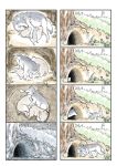  animal cave comic grey_wolf highres kemono_friends murakami_rei nature no_humans nose_bubble outdoors sleeping tree wolf wolf_cub 