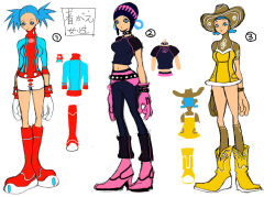 2000s_(style) aged_up alternate_body_size alternate_costume ankle_boots aqua_shirt aqua_sleeves arms_at_sides beanie belt black_belt black_choker black_hat black_pants black_shirt black_sleeves black_wristband boots braid breasts buttons choker closed_mouth collared_shirt concept_art cool_cool_toon cowboy_boots cowboy_shot cropped_shirt curvy dress earflap_beanie facing_to_the_side facing_viewer freckles gloves gyoubu_ippei hair_rings half_updo hat highres hooded_shirt horizontal-striped_sleeves knee_boots kneehighs lace-trimmed_socks large_breasts large_feet large_hands looking_at_viewer low_twintails midriff musical_note musical_note_print narrow_waist no_socks numbered official_alternate_body_size official_alternate_costume official_art pants pink_footwear pink_gloves print_shirt print_sleeves red_footwear red_shirt red_stripes reference_sheet shirt shirt_under_dress short_dress shorts simple_background single_glove sketch skinny sleeveless sleeveless_dress sleeves_past_elbows snk socks spica_(cool_cool_toon) spiky_hair standing striped_clothes striped_shirt striped_sleeves third-party_source toon_(style) translation_request treble_clef twin_braids twintails two-tone_hat two-tone_shirt urban_style vertical-striped_clothes vertical-striped_shirt white_background white_gloves white_shorts wide_hips yellow_dress yellow_footwear yellow_gloves yellow_hat yellow_hood yellow_sleeves yellow_socks zettai_ryouiki 