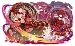  1girl antique_firearm bare_shoulders black_hair clock_eyes crash_fever date_a_live dress firelock flintlock frilled_dress frilled_hairband frills gears gun hairband heterochromia lolita_fashion lolita_hairband long_hair looking_at_viewer official_art open_mouth red_dress red_eyes roman_numeral second-party_source smile solo symbol-shaped_pupils tachi-e tokisaki_kurumi transparent_background twintails two-tone_dress weapon yellow_eyes 