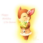  1girl artist_name blush bouquet character_name closed_eyes dated deer_ears doremi_(doubutsu_no_mori) doubutsu_no_mori flower fur_trim happy_birthday leaf 