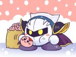  bag blush_stickers cape eating kirby kirby_(series) meta_knight paper_bag pauldrons pink_background pote_(ptkan) purple_cape solo tagme yellow_eyes 