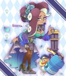  breasts cephalopod_eyes chain_necklace cleavage domino_mask dress flower high_heels iida_(splatoon) mask mole mole_under_mouth octarian pink_pupils rose splatoon splatoon_2 suction_cups tentacle_hair 