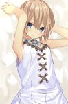  1girl bare_shoulders blanc blancpig_yryr blue_eyes blush breasts brown_hair dress highres looking_at_viewer neptune_(series) no_bra short_hair small_breasts solo 