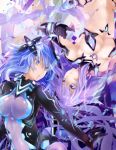  :o blue_eyes blue_hair bodysuit braid breasts cleavage dual_persona elbow_gloves gloves grin headgear highres large_breasts long_hair looking_at_another navel nepnep_connect:_chaos_chanpuru neptune_(series) power_symbol purple_hair purple_heart purple_heart_(chaos_form) shin_jigen_game_neptune_vii shishin_(shishintei) smile symbol-shaped_pupils twin_braids twintails very_long_hair 