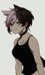  alternate_costume alternate_hairstyle animal_ears blush breasts brown_eyes brown_hair cowboy_shot esu_(transc) fang heterochromia medium_breasts midriff multicolored_hair neo_(rwby) pink_eyes pink_hair rwby short_hair tank_top white_background 