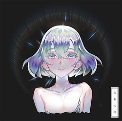  androgynous black_background blush diamond_(houseki_no_kuni) honnou_(kjs9504) houseki_no_kuni multicolored_hair nude short_hair smile solo sparkle 