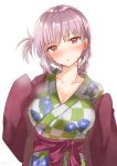  1girl blush braid breasts cleavage fate/grand_order fate_(series) florence_nightingale_(fate/grand_order) highres hiyoko_biimu japanese_clothes kimono large_breasts long_hair looking_at_viewer pink_hair red_eyes single_braid solo upper_body yukata 