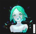  androgynous black_background broken green_eyes green_hair honnou_(kjs9504) houseki_no_kuni phosphophyllite short_hair solo sparkle tearing_up 