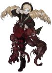  1girl :d ahoge black_footwear black_pants blonde_hair blue_eyes blush boots bow drill_hair eldritch_abomination extra_eyes full_body hat long_hair long_sleeves looking_at_viewer lunch_(lunchicken) monster_girl open_mouth original pants red_bow smile solo standing tentacle transparent_background twin_drills very_long_hair 