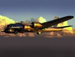  aircraft airplane b-17_flying_fortress bomber colored commentary_request derivative_work flying from_below fuyunobu gun machine_gun military military_vehicle no_humans scenery sunset turret weapon world_war_ii 