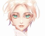  1girl blonde_hair character_request eyelashes eyes face green_eyes hair_between_eyes looking_at_viewer original pink_lips portrait short_hair simple_background solo white_background yosi135 