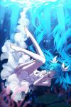  1girl air_bubble aqua_hair bangs bare_legs bow bubble closed_eyes closed_mouth coral dress hair_bow hakusai_(tiahszld) hatsune_miku interlocked_fingers knees_together_feet_apart legs long_hair no_panties own_hands_together plantar_flexion shinkai_shoujo_(vocaloid) sidelocks solo sundress twintails underwater very_long_hair vocaloid white_bow white_dress 