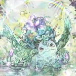  brown_eyes bubble fish full_body highres ivysaur leaf lens_flare mokunami no_humans pokemon purple_flower rainbow 